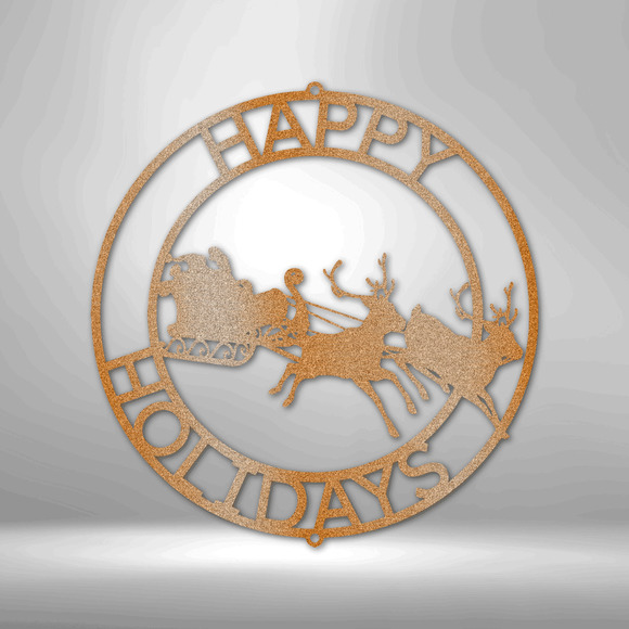 Happy Holidays Santa Steel Sign Laser Cut Powder Coated Home & Office Metal Wall